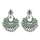 Jeweljunk Green Pota Stone Rhodium Plated Afghani Earrings - 1311030D