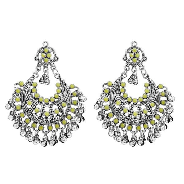 Jeweljunk Yellow Pota Stone Rhodium Plated Afghani Earrings - 1311030F