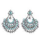 Jeweljunk Blue Pota Stone Rhodium Plated Afghani Earrings - 1311030H