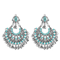 Jeweljunk Blue Pota Stone Rhodium Plated Afghani Earrings - 1311030H