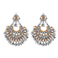 Jeweljunk Orange Pota Stone Rhodium Plated Afghani Earrings - 1311030I