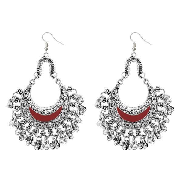 Jeweljunk Red Meenakari Rhodium Plated Afghani Earrings - 1311033A