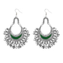 Jeweljunk Green Meenakari Rhodium Plated Afghani Earrings - 1311033D
