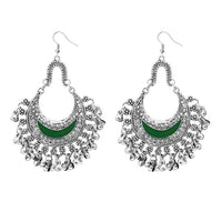 Jeweljunk Green Meenakari Rhodium Plated Afghani Earrings - 1311033D