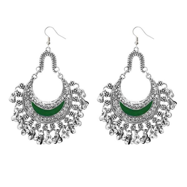 Jeweljunk Green Meenakari Rhodium Plated Afghani Earrings - 1311033D
