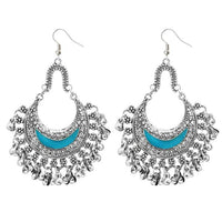 Jeweljunk Blue Meenakari Rhodium Plated Afghani Earrings - 1311033H