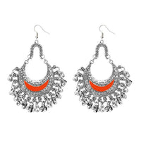 Jeweljunk Orange Meenakari Rhodium Plated Afghani Earrings - 1311033I