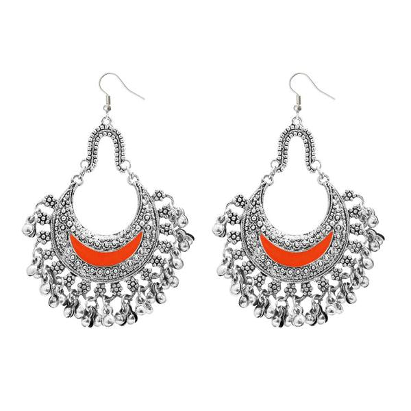 Jeweljunk Orange Meenakari Rhodium Plated Afghani Earrings - 1311033I