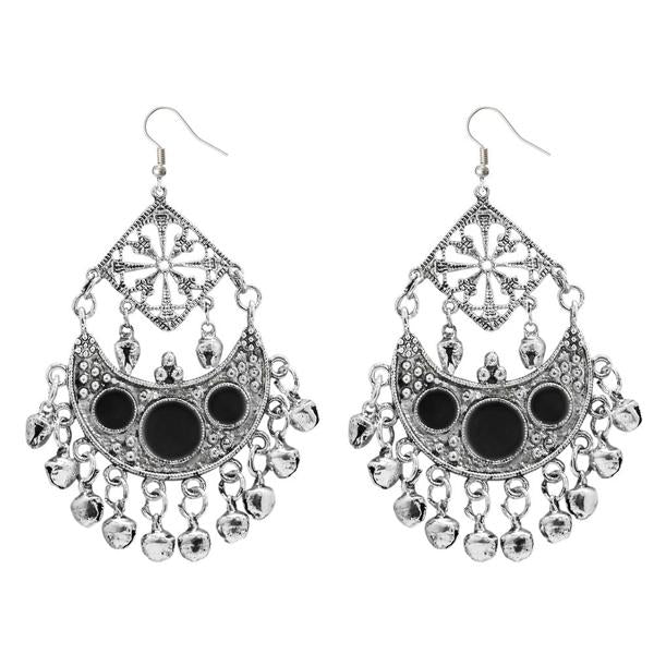 Jeweljunk Black Meenakari Rhodium Plated Afghani Earrings - 1311034C