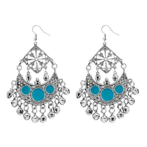 Jeweljunk Blue Meenakari Rhodium Plated Afghani Earrings - 1311034G