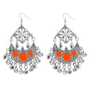 Jeweljunk Orange Meenakari Rhodium Plated Afghani Earrings - 1311034H