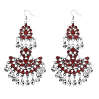 Jeweljunk Maroon Meenakari Rhodium Plated Afghani Earrings - 1311039A