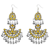 Jeweljunk Yellow Meenakari Rhodium Plated Afghani Earrings - 1311039F