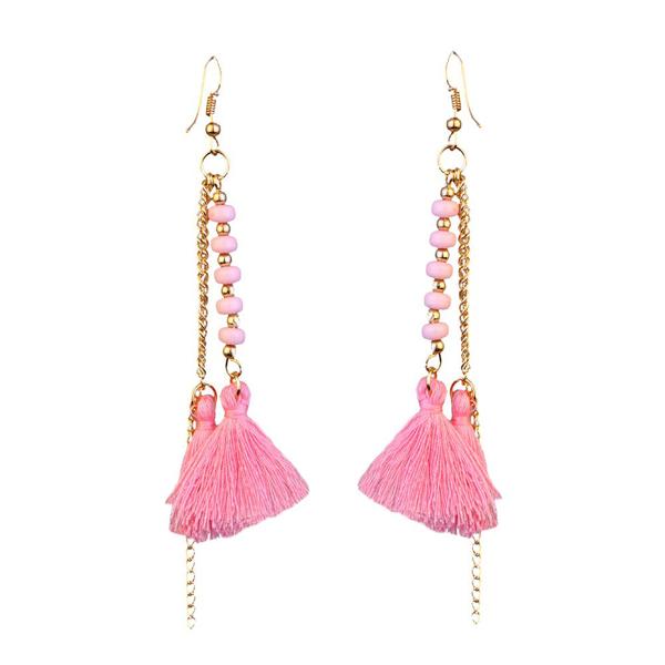 Jeweljunk Gold Plated Pink Thread Earrings - 1310907C