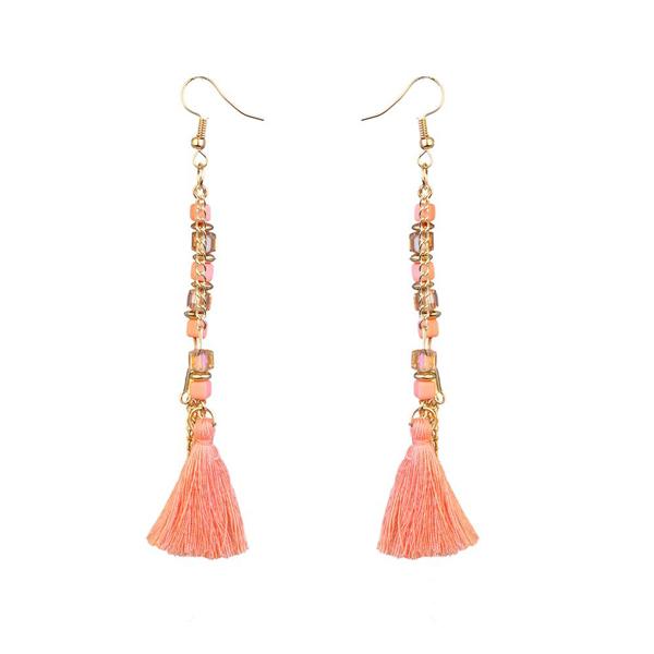 Jeweljunk Gold Plated Peach Thread Earrings - 1310908F