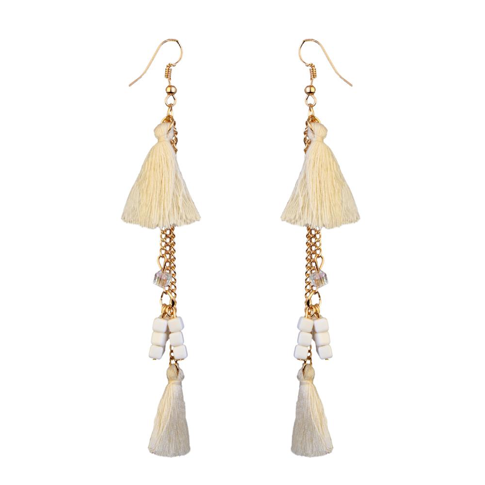 Jeweljunk Gold Plated White Thread Earrings - 1310909B