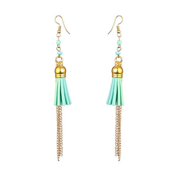 Jeweljunk Gold Plated Green Thread Earrings - 1310916A