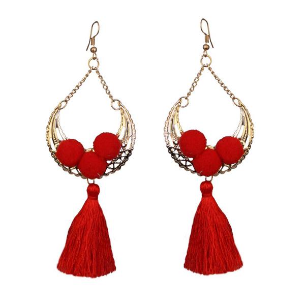 Jeweljunk Gold Plated Maroon Thread Earrings - 1310925C