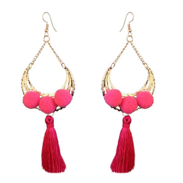 Jeweljunk Gold Plated Pink Thread Earrings - 1310925F