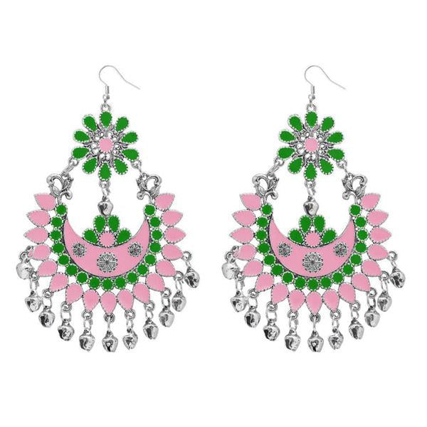 Tip Top Fashions Green & Pink Meenakari Afghani Earrings - 1311054C