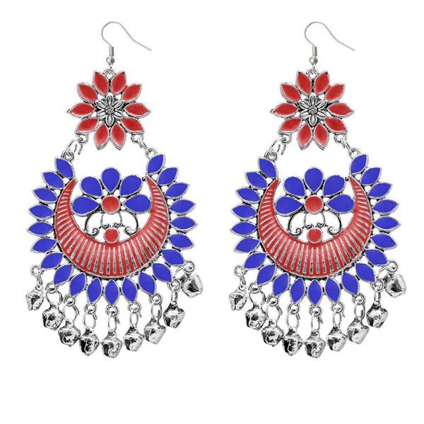 Tip Top Fashions Blue & Red Meenakari Afghani Dangler Earrings - 1311056B