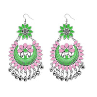 Jeweljunk Pink & Green Meenakari Afghani Earrings - 1311056D