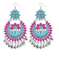 Jeweljunk Blue & Pink Meenakari Afghani Earrings - 1311056E