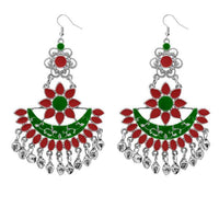 Jeweljunk Maroon & Green Meenakari Afghani Earrings - 1311057G