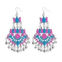 Tip Top Fashions Blue & Pink Meenakari Afghani Earrings - 1311059B