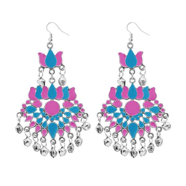 Tip Top Fashions Blue & Pink Meenakari Afghani Earrings - 1311059B