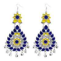 Jeweljunk Yellow & Blue Meenakari Afghani Earrings - 1311060C