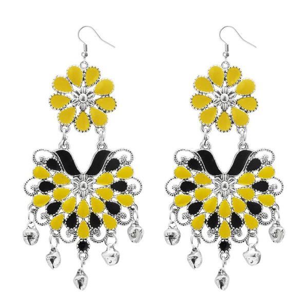 Tip Top Fashions Yellow Meenakari Afghani Dangler Earrings - 1311063B