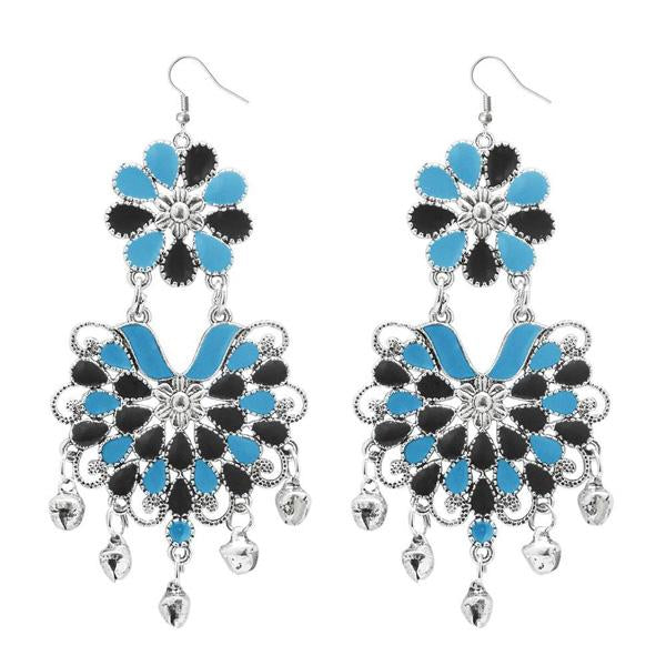 Tip Top Fashions Blue & Black Meenakari Afghani Dangler Earrings - 1311063D