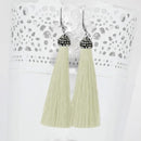 Jeweljunk Rhodium Plated Stone & White Thread Earrings - 1310932A