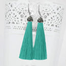 Jeweljunk Rhodium Plated Stone & Green Thread Tassel Earring - 1310932D