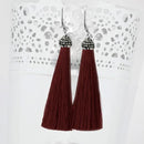 Jeweljunk Rhodium Plated Stone & Maroon Thread Earrings - 1310932L