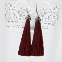 Jeweljunk Rhodium Plated Stone & Maroon Thread Earrings - 1310932L