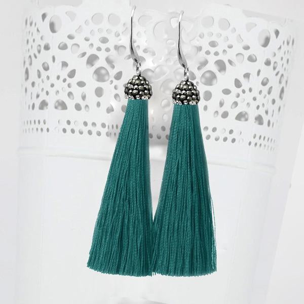 Jeweljunk Stone & Green Thread  Tassel Earring - 1310932M