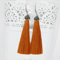 Jeweljunk Rhodium Plated Stone & Orange Thread Earrings - 1310932N