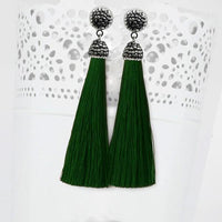 Jeweljunk Stone & Green Thread Rhodium Plated Earrings - 1310933B