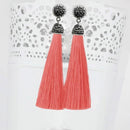 Jeweljunk Stone & Peach Thread Rhodium Plated Earrings - 1310933H