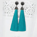 Jeweljunk Stone & Blue Thread Rhodium Plated Tassel Earring - 1310933M