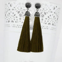 Jeweljunk Stone & Green Thread Rhodium Plated Tassel Earring - 1310933N