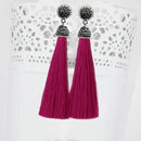 Jeweljunk Stone & Pink Thread Rhodium Plated Tassel Earrings - 1310933O