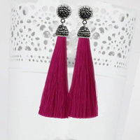 Jeweljunk Stone & Pink Thread Rhodium Plated Tassel Earrings - 1310933O