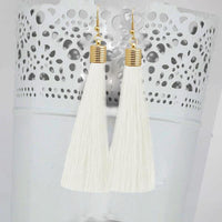 Jeweljunk White Thread Gold Plated Tassel Earrings - 1310934A