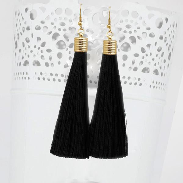 Jeweljunk Black Thread Gold Plated Tassel Earrings - 1310934E