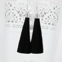 Jeweljunk Black Thread Rhodium Plated Tassel Earrings - 1310935B