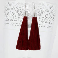 Jeweljunk Maroon Thread Rhodium Plated Tassel Earrings - 1310935F