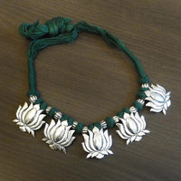 Jeweljunk Thread Silver Plated Lotus Design Tribal Necklace - 1111501F